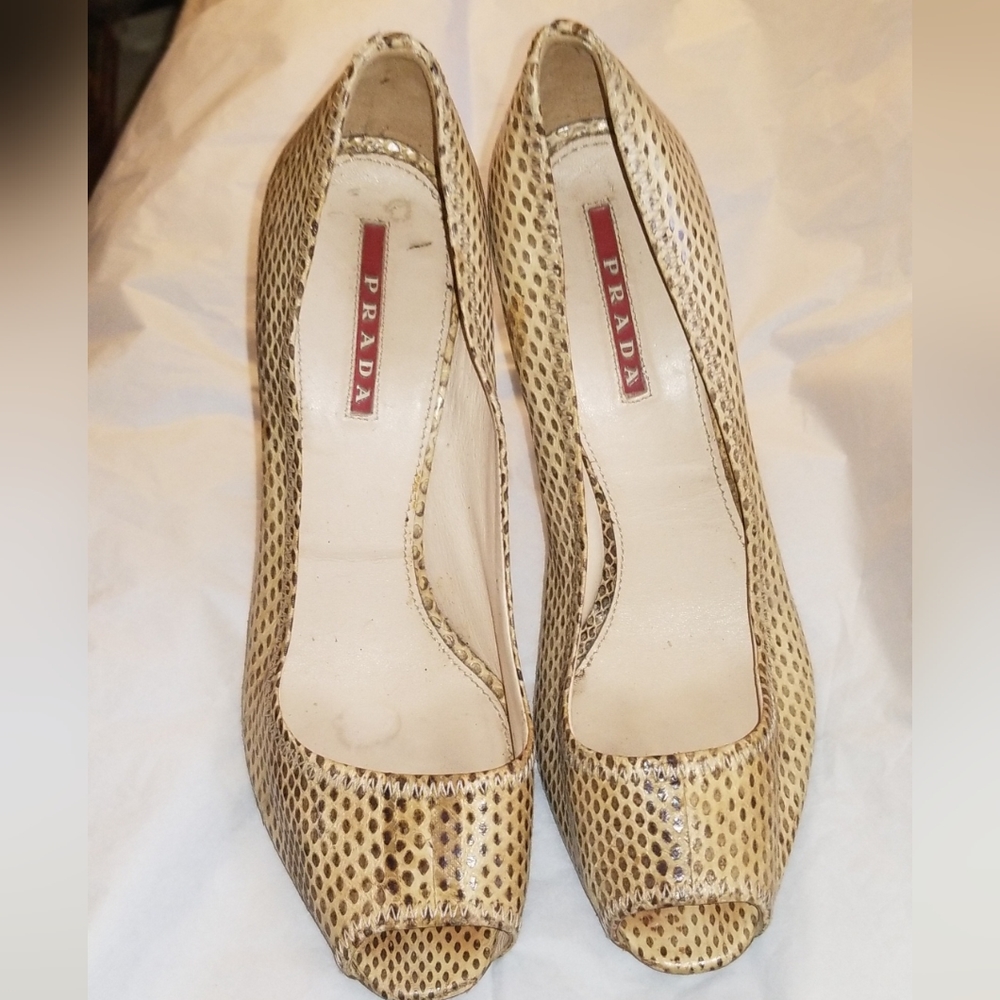 Vintage Prada Genuine Python Peeptoe Heels